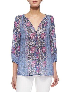 Joie Gloria Long Sleeve Print Blouse in Blue Sunset - sz XS